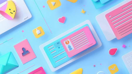 A bright and cheerful background featuring various social media ads and announcements, perfect for advertising agencies and marketers.の素材