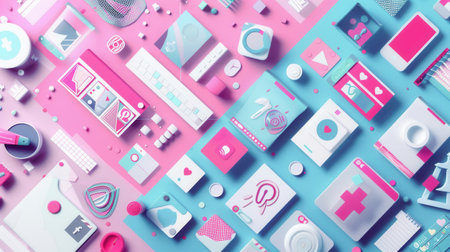 A colorful illustration of social media ads and announcements, perfect for advertising agencies and marketers.の素材