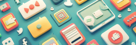 A close-up view of colorful social media icons on a blue background.の素材