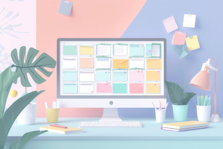 A computer screen displaying an abstract representation of network devices interconnected by lines symbolizing data flow.の素材