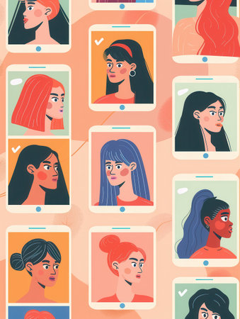 A visually appealing illustration featuring diverse influencer profiles displayed on a social media feed, ideal for showing the reach and impact of influencer marketing.の素材