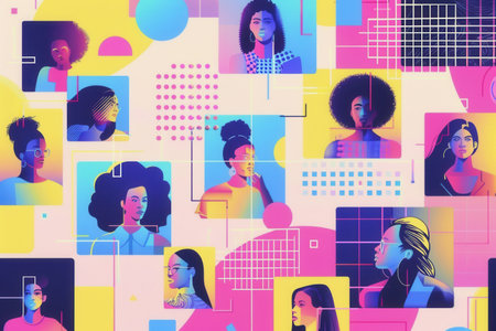 An illustration depicting the interconnected world of influencers and their followers, highlighting the dynamic and trendy nature of social media marketing.の素材