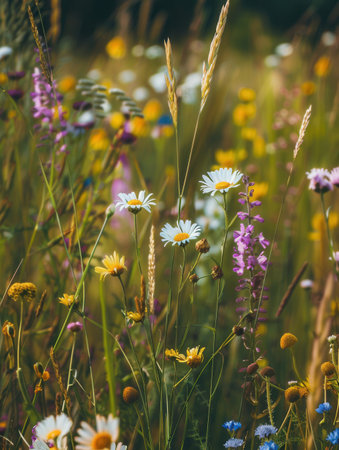 A vibrant field of wildflowers, showcasing a variety of colors and textures, perfect for adding a touch of nature to your designs.の素材