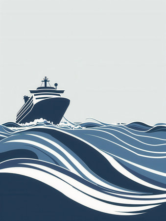 Minimalist and elegant silhouette of a sailboat sailing on the ocean at sunset, perfect for companies offering sea travel and yachting experiences.の素材