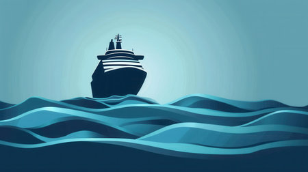 Minimalist illustration of a sailboat on the water at sunset. Perfect for companies offering sea travel and yachting.の素材