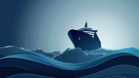 A minimalist and elegant silhouette of a sailboat on the water. The image is perfect for companies offering sea travel and yachting services.の素材