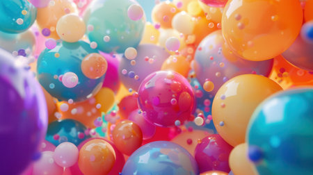 A close-up image of colorful balloons floating in the air, creating a cheerful and celebratory atmosphere.の素材