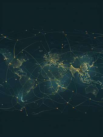 A simple and symbolic world map with highlighted routes, perfect for travel agencies and global booking services.の素材