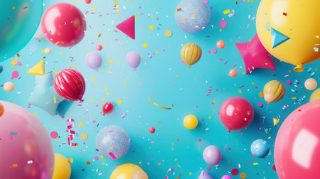 A vibrant background featuring various colorful balloons of different shapes, adding a festive touch to a celebratory event.の素材