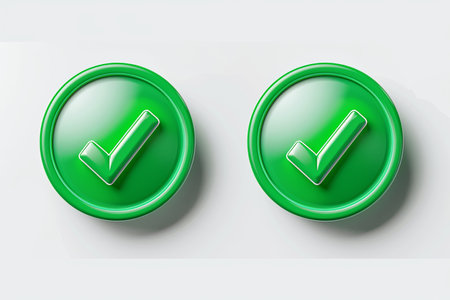 Two glossy green check marks are displayed on a white background.の素材