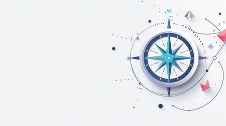 A clean, minimalist illustration of a compass with a white background. Perfect for navigation apps and travel services.の素材