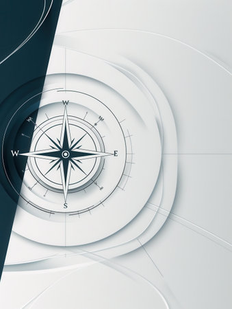 A simple, minimalist illustration of a compass with clear lines on a white background. This image is ideal for use in navigation apps, travel websites, and other related services.の素材