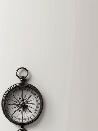 A simple, minimalist image of a classic compass on a white background. Perfect for navigation apps and travel services.の素材