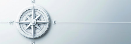 A simple and symbolic compass illustration with clear lines on a white background. Ideal for navigation apps and travel services.の素材