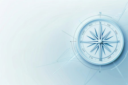 A simple and symbolic image featuring a compass with clear lines on a white background. Ideal for navigation apps and travel services.の素材