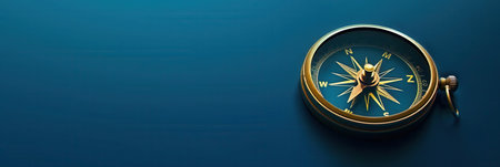 A simple, symbolic image of a classic compass on a blue background. Ideal for use in navigation apps and travel services.の素材