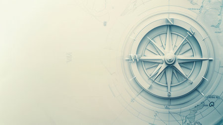 A close-up image of a compass rose, rendered in a simple and modern style, with a white background.の素材