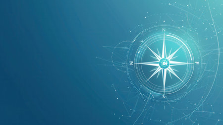 A simple illustration of a white compass on a blue background. This image is perfect for navigation apps, travel services, and other businesses.の素材