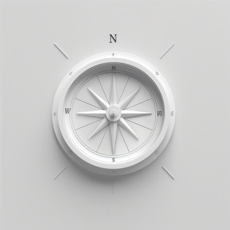 A minimalist white compass with clear lines and a simple design, perfect for navigation apps and travel services.の素材