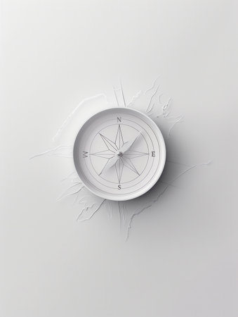 A minimalist image of a compass with clear lines and a white background.の素材