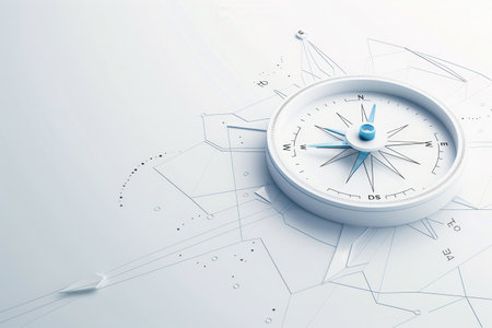 A simple illustration of a compass with a white background, ideal for use in navigation apps and travel services.の素材