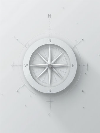 A minimalist compass image featuring clear lines, perfect for navigation apps and travel services.の素材
