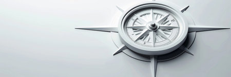 A minimalist image of a compass with clear lines on a white background. Perfect for navigation apps and travel services.の素材