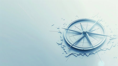 A simple, clean image of a compass with clear lines on a blue background. Perfect for navigation apps and travel services.の素材