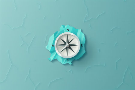 A simple compass with clear lines on a blue background. Ideal for navigation apps and travel services.の素材