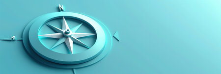 A simple compass illustration with a white needle pointing north on a blue background. Ideal for navigation apps and travel services.の素材