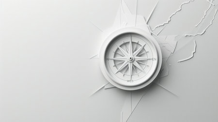 A simple, elegant illustration of a compass with clear lines on a white background. Ideal for navigation apps and travel services.の素材
