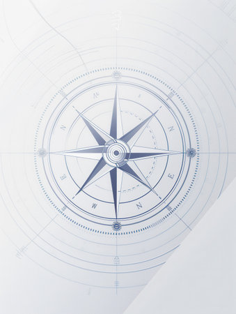 A simple, symbolic compass illustration featuring clear lines, ideal for navigation apps and travel services.の素材