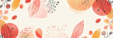 Abstract watercolor floral design with geometric elements in shades of pink, orange, and red. Ideal for contemporary design and architectural studios.の素材