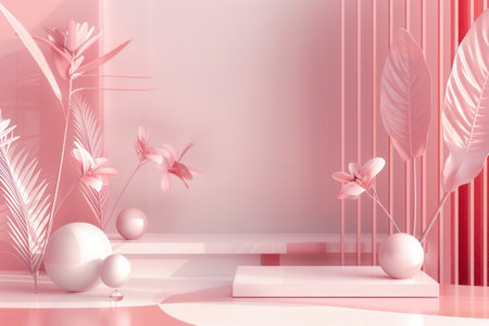 Minimalist, geometric floral patterns create a contemporary and clean aesthetic for modern design and architecture.の素材