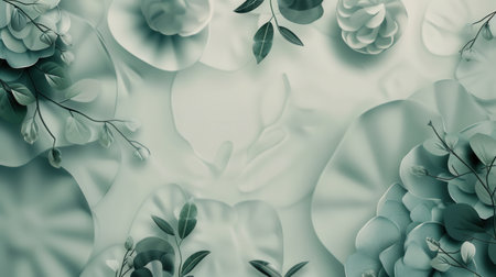 Minimalist geometric floral patterns in green tones, ideal for modern design and architectural studios.の素材