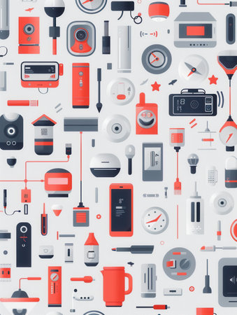 A colorful illustration showing a variety of smart home devices connected in a seamless network, representing a technologically advanced and comfortable home environment.の素材