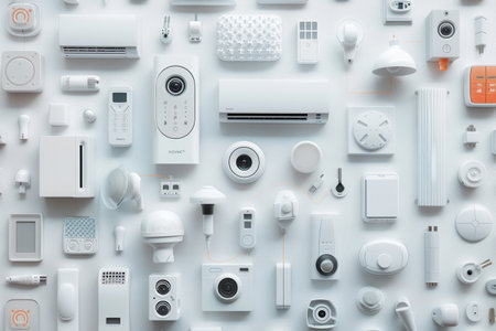 A collection of various smart home devices, showcasing a connected ecosystem for home automation.の素材