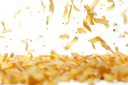 Raw pasta falls gracefully through the air against a white background.の素材