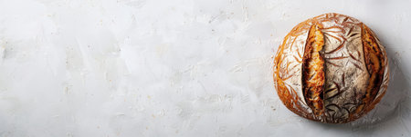A freshly baked loaf of wheat bread sits on a white background, ready to be sliced and enjoyed.の素材