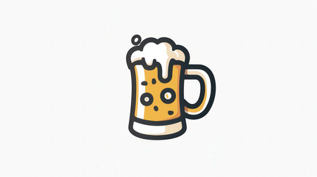 A simple, cartoon-style logo of a beer mug filled with beer and topped with foam.の素材