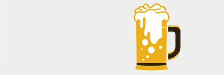 A simple, yellow beer logo with white foam and a black handle against a white background.の素材