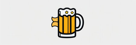 A simple, cartoon-style beer logo with a yellow and white beer mug on a white background.の素材