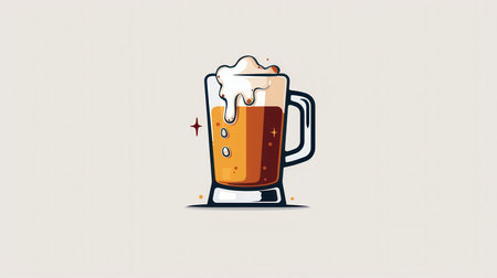 A simple beer logo illustration featuring a glass of beer with white foam on top.の素材