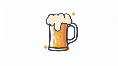 A simple beer logo design, featuring a glass mug filled with a yellow beer and a white foam head.の素材
