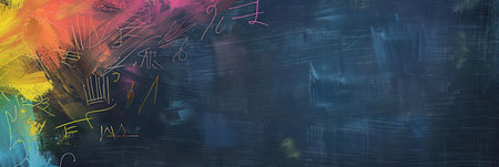 Vivid, colorful spirals and abstract shapes adorn a chalkboard, showcasing creativity during an art activity at the community center.の素材