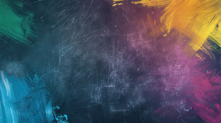 A chalkboard showcases vibrant spirals and abstract shapes, reflecting a creative classroom activity filled with imaginative expression.の素材