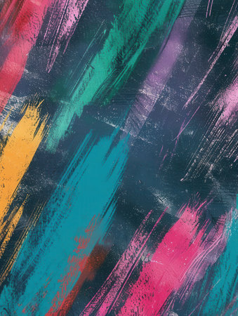 Vibrant brushstrokes cover a dark green chalkboard, showcasing creativity within an art classroom designed for engaging artistic expression.の素材