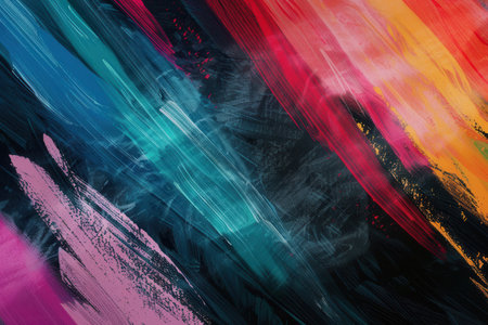 Colorful brushstrokes scatter across a dark green chalkboard, showcasing artistic expression during a creative art workshop.の素材