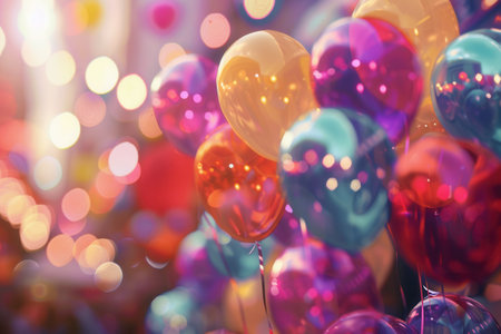 Brightly colored balloons enhance the festive ambiance at a lively city fair, where families to enjoy various attractions and activities.の素材