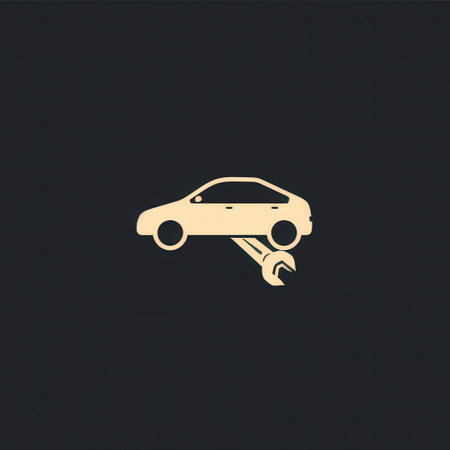 A minimalistic logo showcases a car lifted by a wrench, symbolizing automotive repair and maintenance expertise.の素材